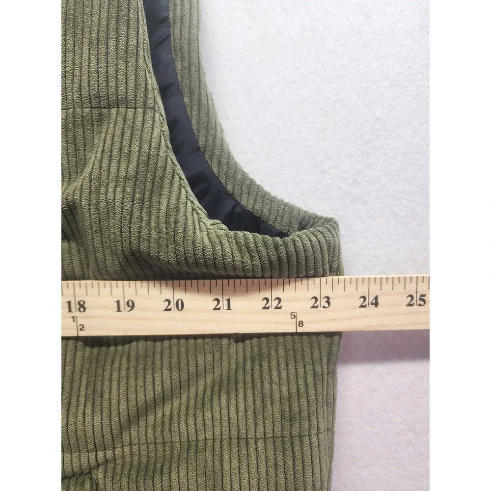 Tailor Vintage Mens L Corduroy Puffer Vest Army Green Full Zip Pockets Outerwear